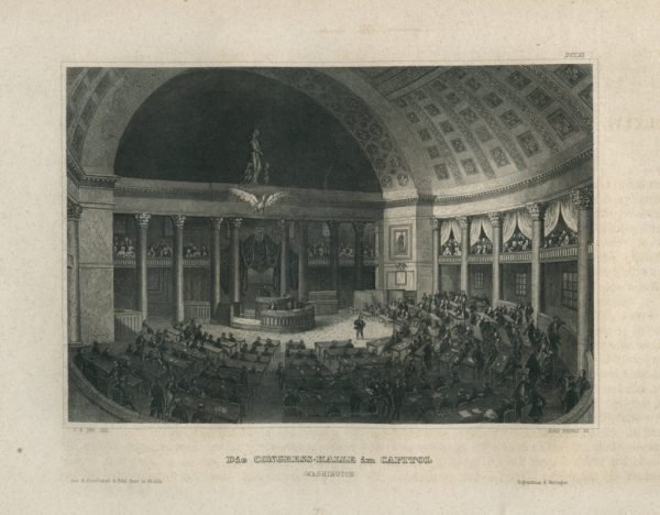 Antique Engraving - The Congress Hall in the Capitol, Washington (1852)