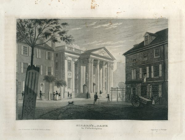 Antique Engraving - Girard's Bank Philadelphia (1836)