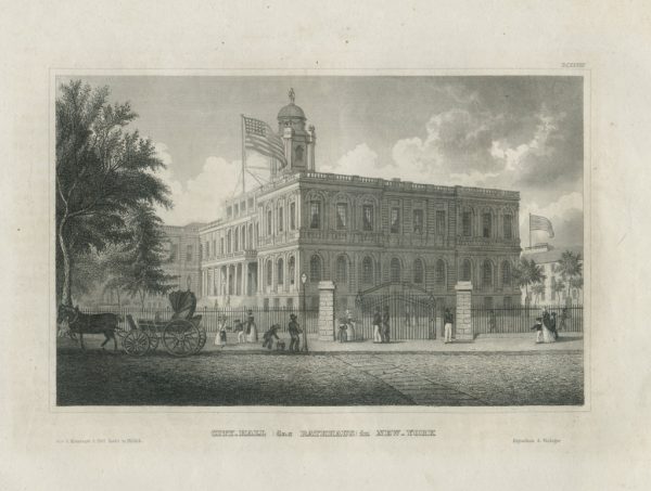 Antique Engraving - City Hall in New York (1850)