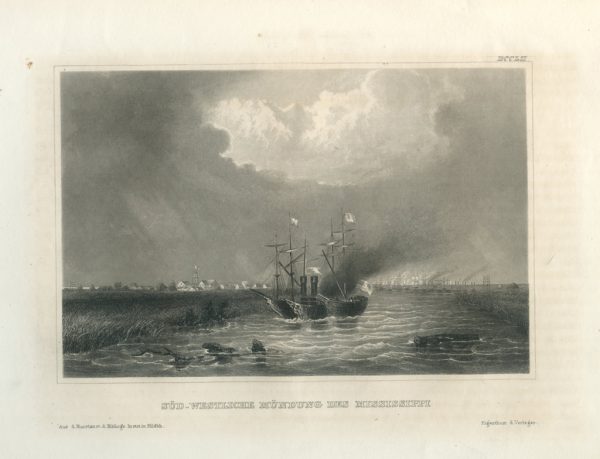 Antique Engraving - South-West Mouth of the Mississippi (1856)