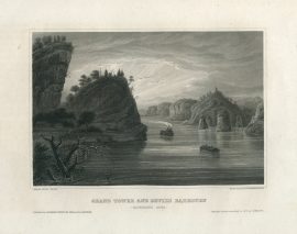 Antique Engraving - Grand Tower, Mississippi River (1856)