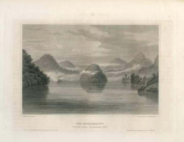 Antique Engraving - The Mississippi, St. Anthony's Falls (1856)