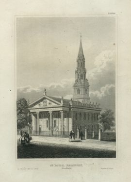 Antique Engraving - St. Pauls, Broadway, New York (1850)