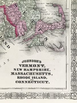 Antique Map - Vermont, New Hampshire, Massachusetts, Rhode Island, Connecticut State Map (1864)