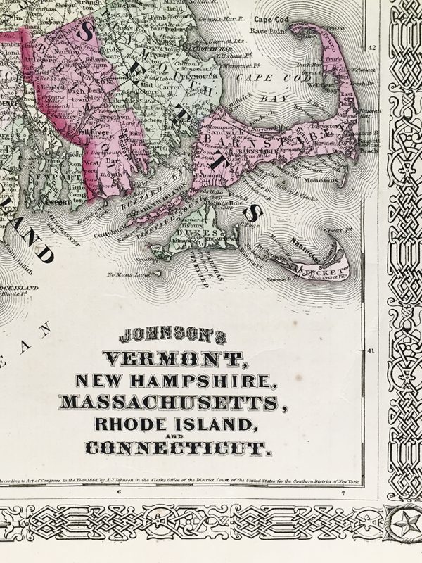 Antique Map - Vermont, New Hampshire, Massachusetts, Rhode Island, Connecticut State Map (1864)