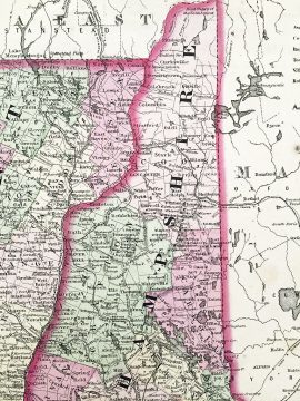 Antique Map - Vermont, New Hampshire, Massachusetts, Rhode Island, Connecticut State Map (1864)