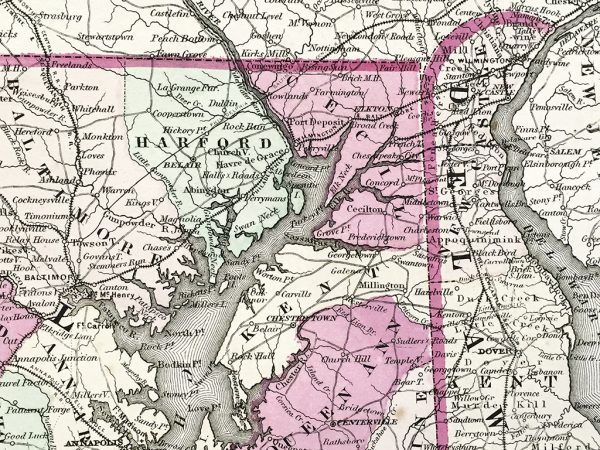 Antique Map - Delaware and Maryland State Map (1866)