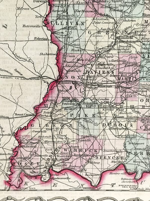 Antique Map - Indiana State Map (1855)