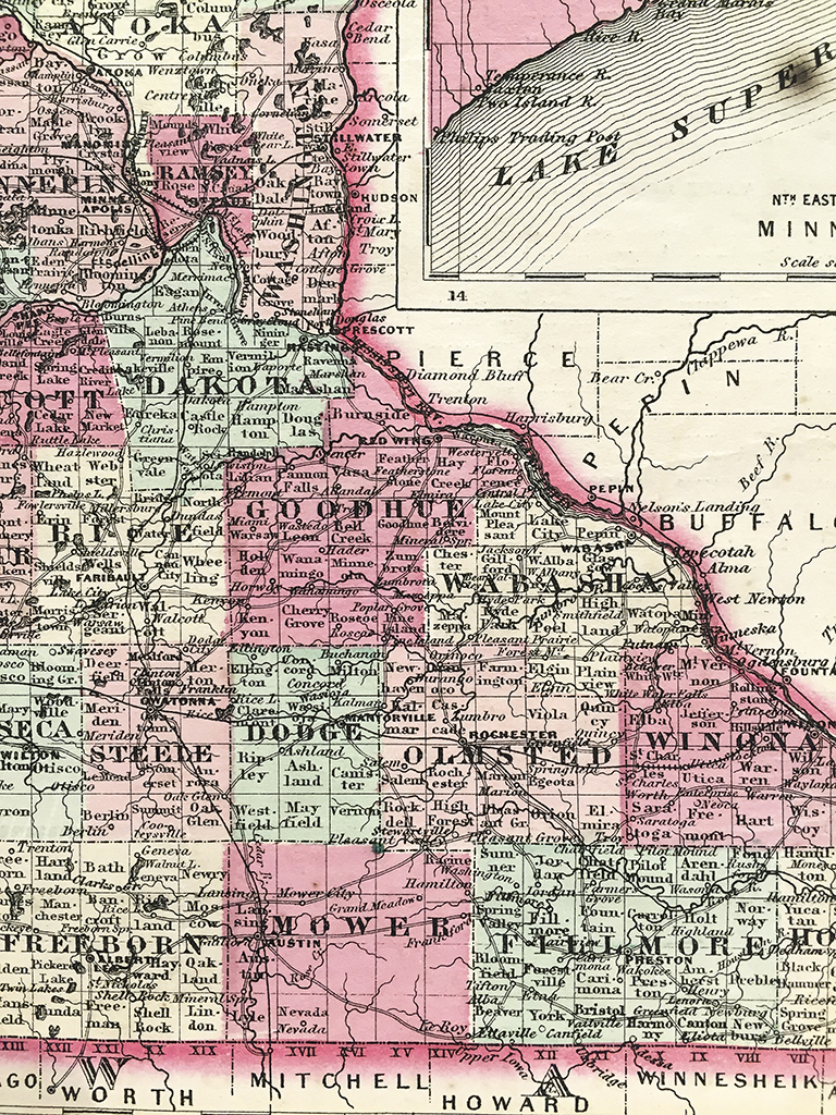 Antique Map  Minnesota State Map 1865  Scrimshaw Gallery