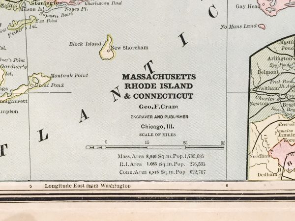 Massachusetts, Connecticut, and Rhode Island State Map (1886)