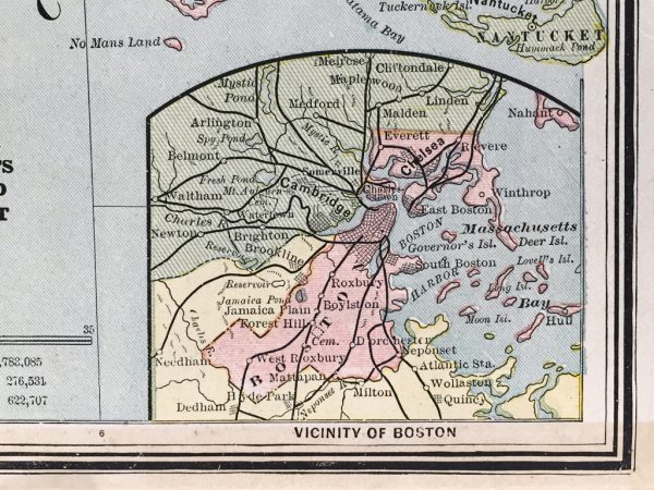 Massachusetts, Connecticut, and Rhode Island State Map (1886)