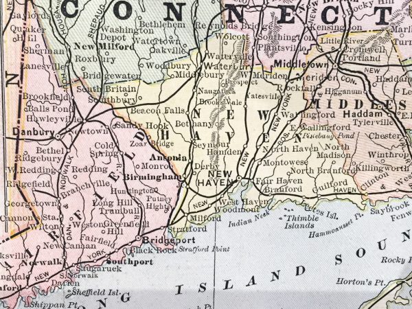 Massachusetts, Connecticut, and Rhode Island State Map (1886)