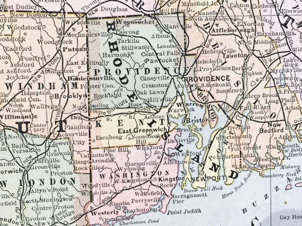 Massachusetts, Connecticut, and Rhode Island State Map (1886)