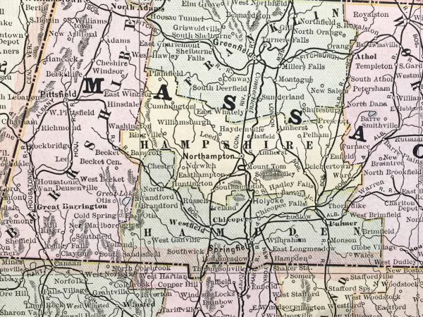 Massachusetts, Connecticut, and Rhode Island State Map (1886)