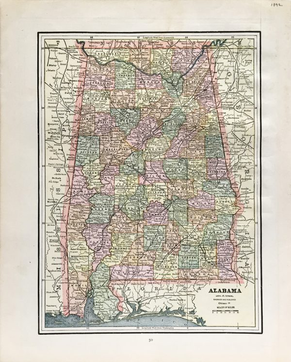 Antique Map - Alabama State Map (1892)