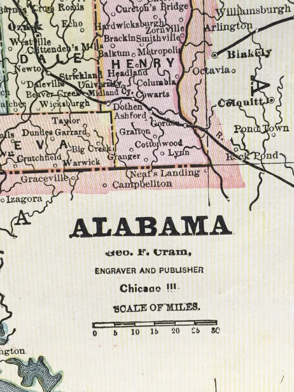 Antique Map - Alabama State Map (1892)
