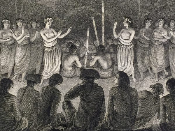 Cook Engraving - A Night Dance by Women in Hapaee