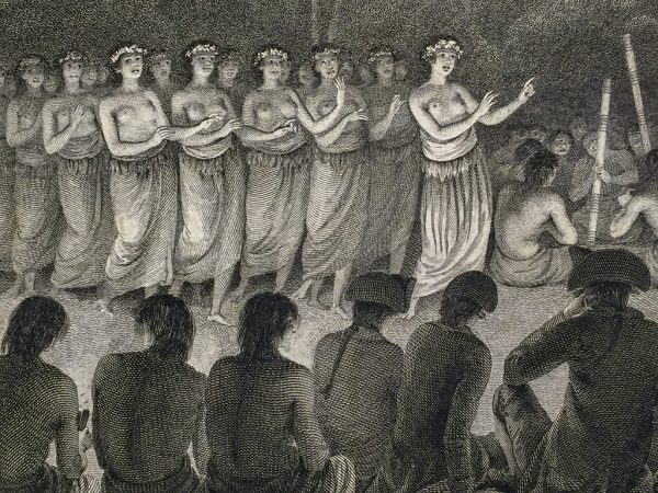 Cook Engraving - A Night Dance by Women in Hapaee