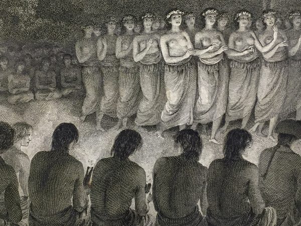 Cook Engraving - A Night Dance by Women in Hapaee