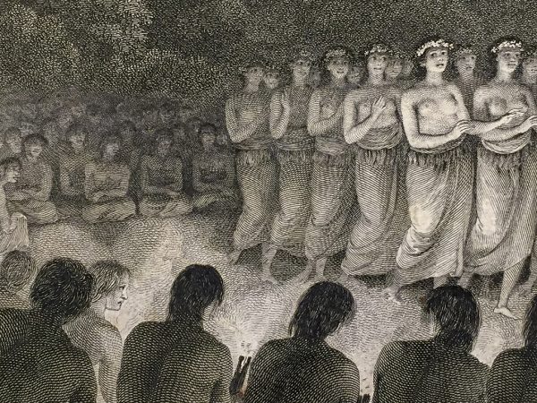 Cook Engraving - A Night Dance by Women in Hapaee