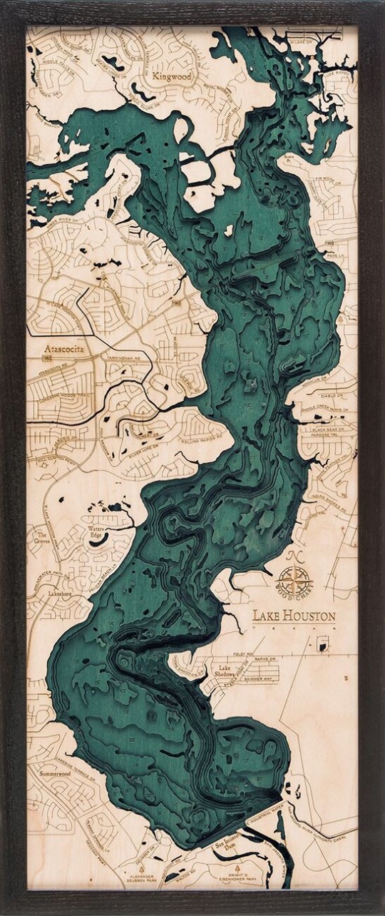 Bathymetric Map Lake Houston, Texas Scrimshaw Gallery