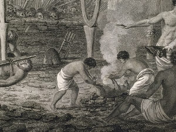 Cook Engraving - A Human Sacrifice in a Morai in Otaheite