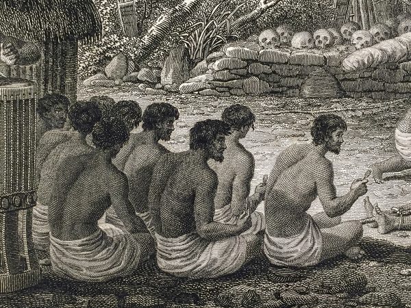 Cook Engraving - A Human Sacrifice in a Morai in Otaheite