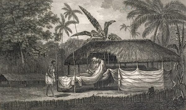 Cook Engraving - The Body of Tee A Chief as Preserved After Death In Otaheite