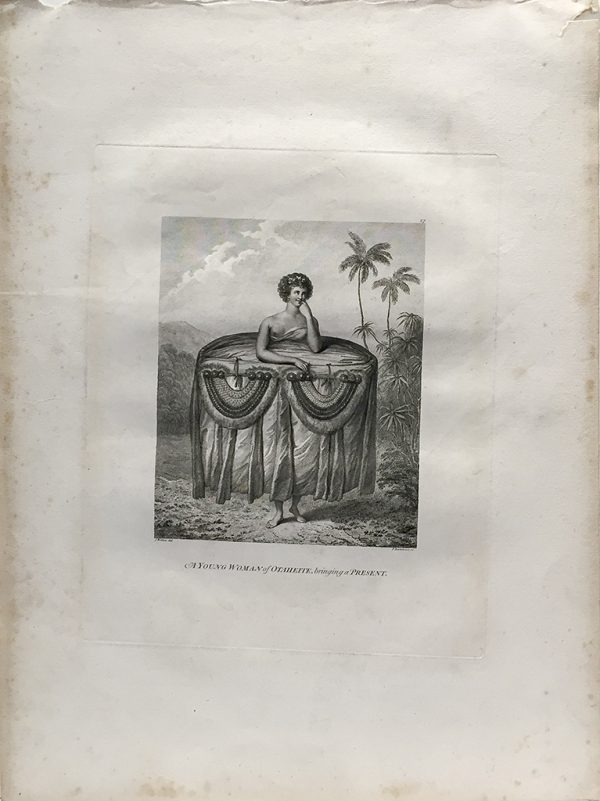 Cook Engraving - A Young Woman of Otaheite Bringing a Present