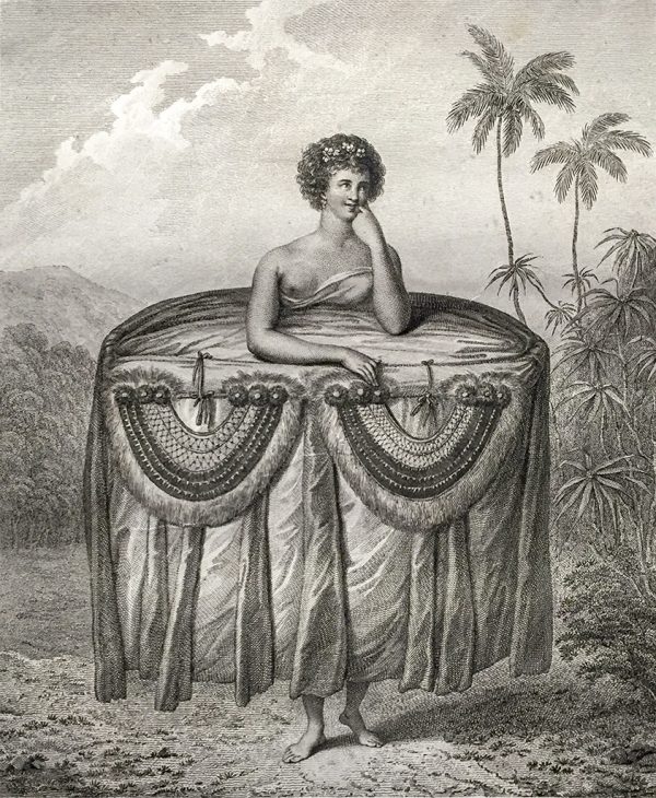 Cook Engraving - A Young Woman of Otaheite Bringing a Present