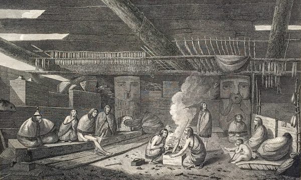 Cook Engraving - The Inside of a House in Nootka Sound