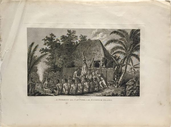 Cook Engraving - An Offering Before Captain Cook in the Sandwich Islands