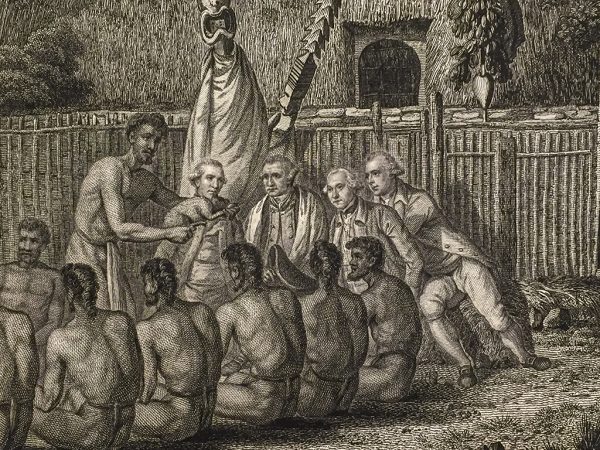 Cook Engraving - An Offering Before Captain Cook in the Sandwich Islands