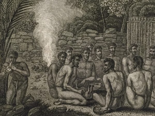 Cook Engraving - An Offering Before Captain Cook in the Sandwich Islands