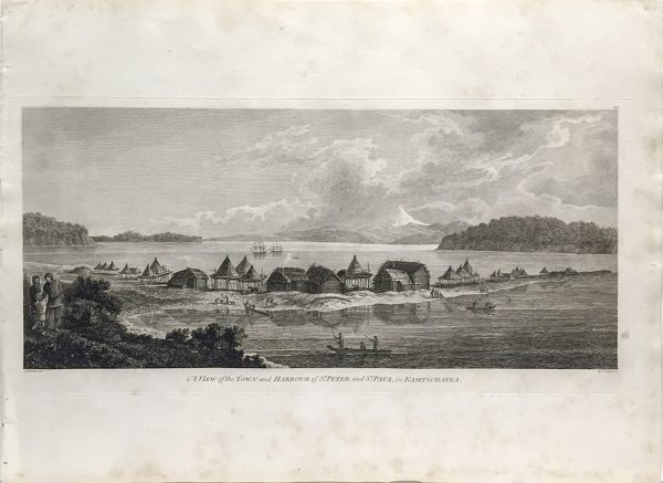Cook Engraving - A View of the Town and Harbour of St. Peter and Paul, Kamtschataka