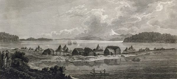 Cook Engraving - A View of the Town and Harbour of St. Peter and Paul, Kamtschataka