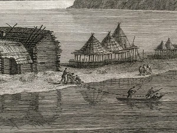 Cook Engraving - A View of the Town and Harbour of St. Peter and Paul, Kamtschataka