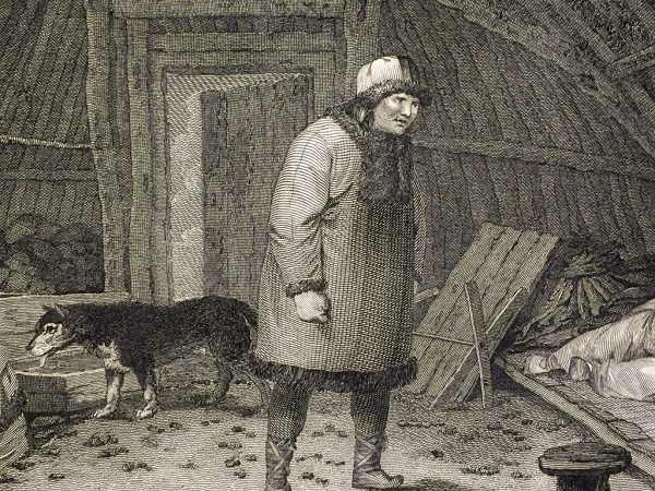 Cook Engraving - The Inside of a Winter Habitation in Kamtschataka