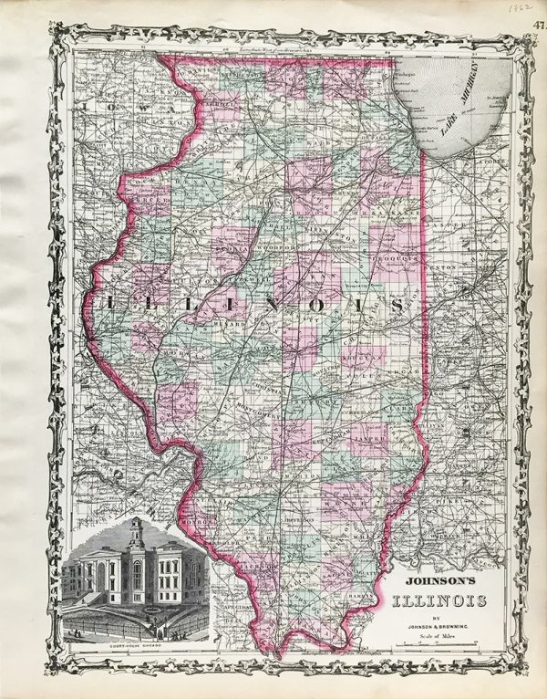 Antique Map - Illinois State Map (1862)