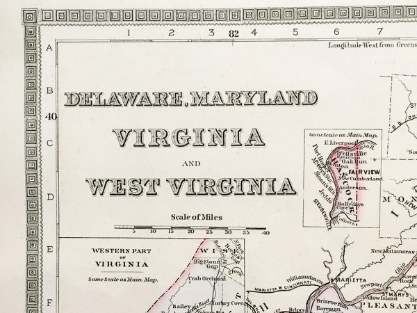 Delaware, Maryland, Virginia, and West Virginia State Map (1886)