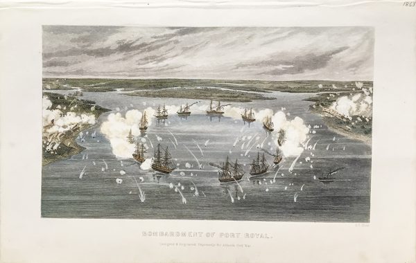 Antique Engraving - Bombardment of Port Royal (1863)