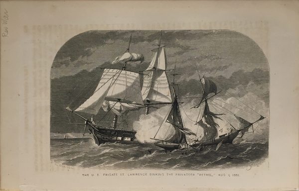 Antique Engraving - US Frigate St Lawrence Sinking the Petrel
