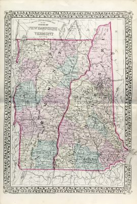 Vermont and New Hampshire State Map (1877)