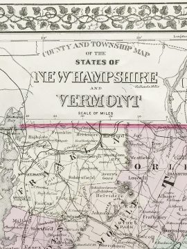 Vermont and New Hampshire State Map (1877)