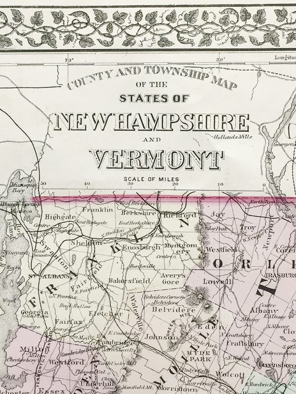 Vermont and New Hampshire State Map (1877)