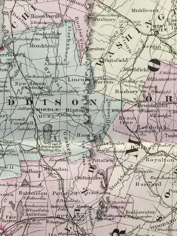 Vermont and New Hampshire State Map (1877)