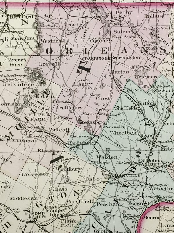 Vermont and New Hampshire State Map (1877)