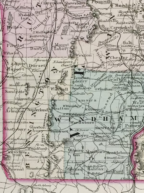 Vermont and New Hampshire State Map (1877)