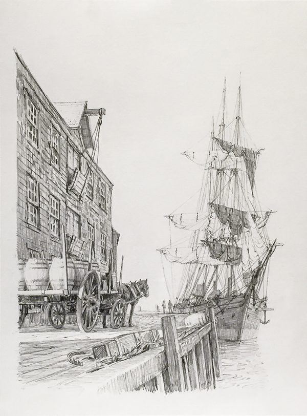 John Stobart Print - Wharfside (End Paper Drawing)