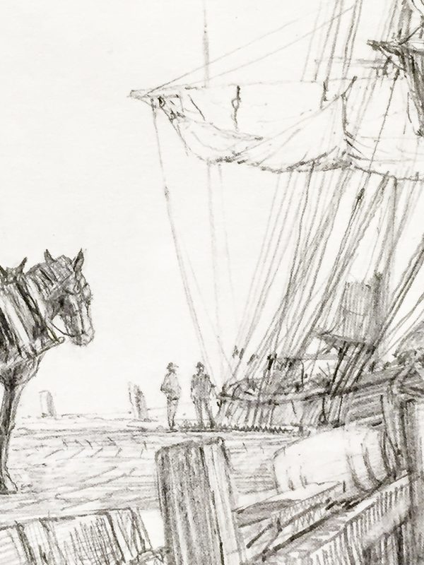 John Stobart Print - Wharfside (End Paper Drawing)
